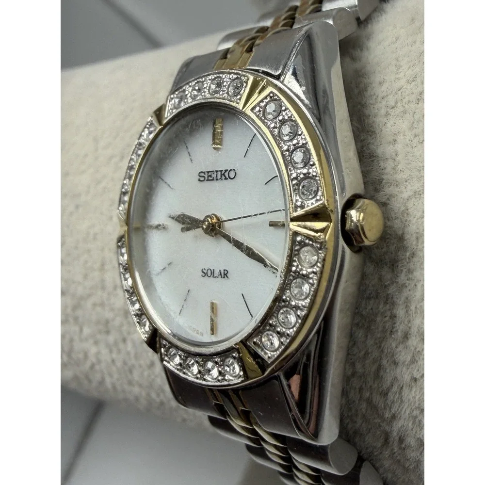 Scratched Seiko V117-0AN0 Working Ladies Solar MOP Watch 25MM 7